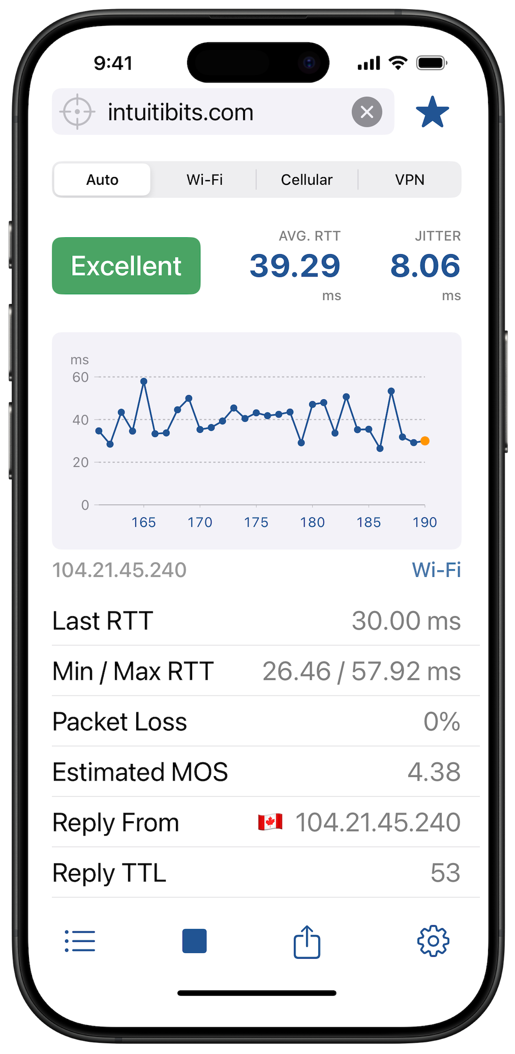 Ping Analyzer on iPhone 16 Pro Airtool Pi