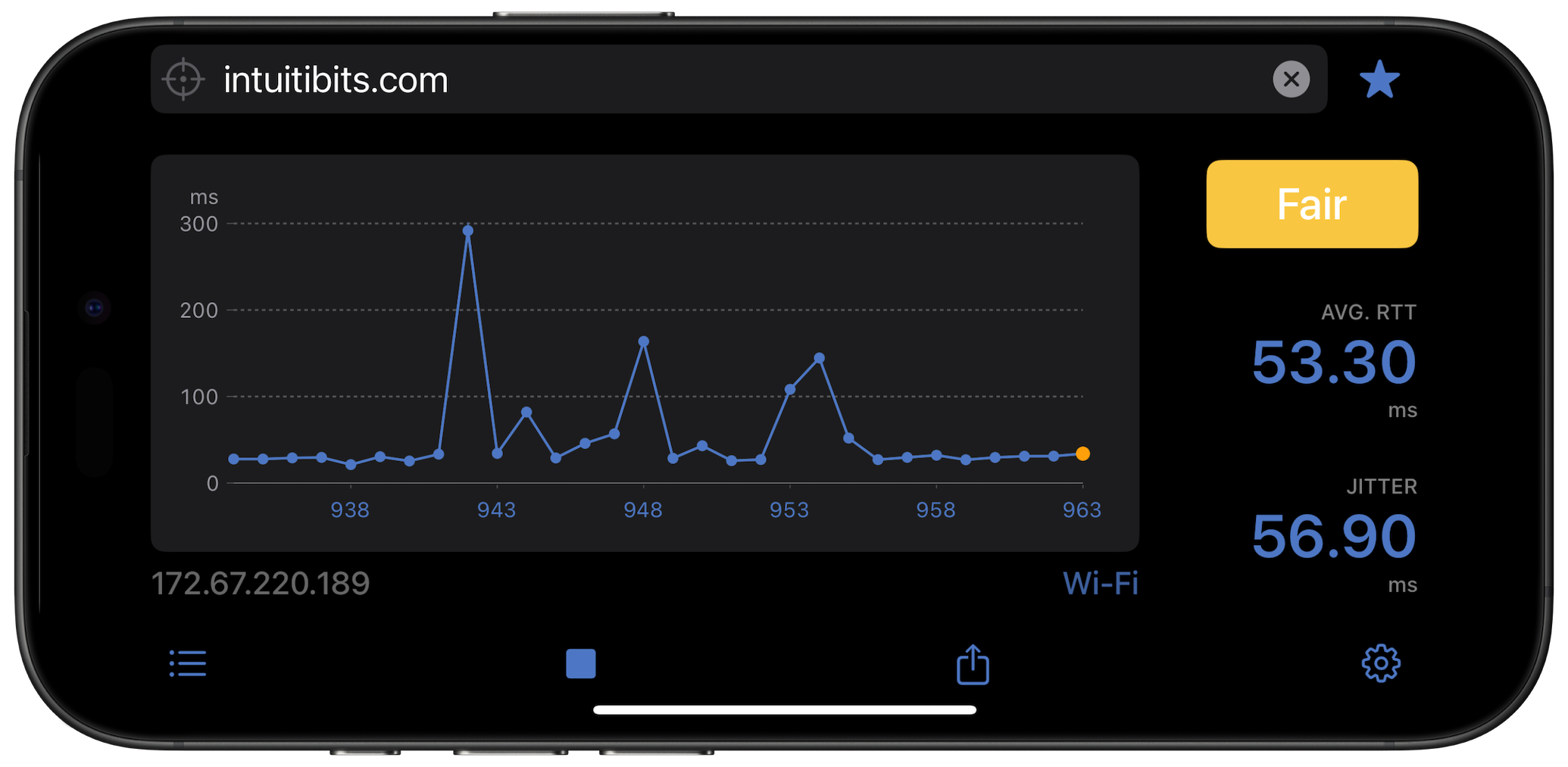 Ping Analyzer on iPhone 16 Pro Landscape Airtool