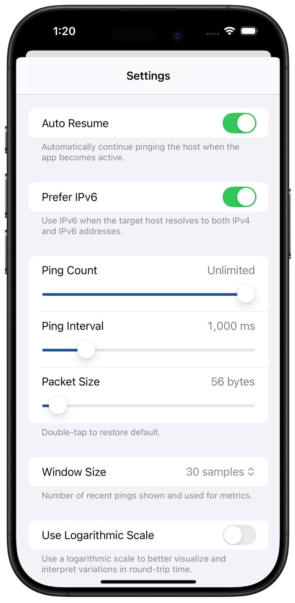 pinganalyzer_settings_iphone16pro Airtool