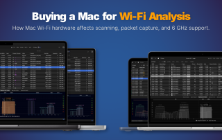 MacBook Air and MacBook Pro displaying WiFi Explorer, illustrating a guide to choosing the best Mac for Wi-Fi analysis based on Wi-Fi hardware capabilities.